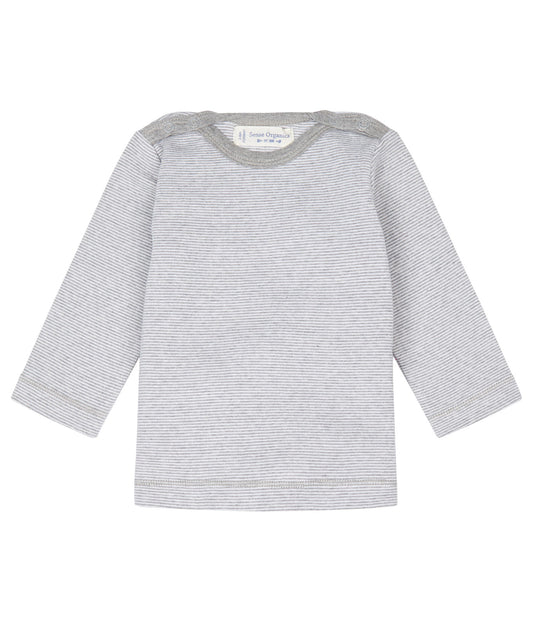 Baby Shirt langarm grau meliert geringelt